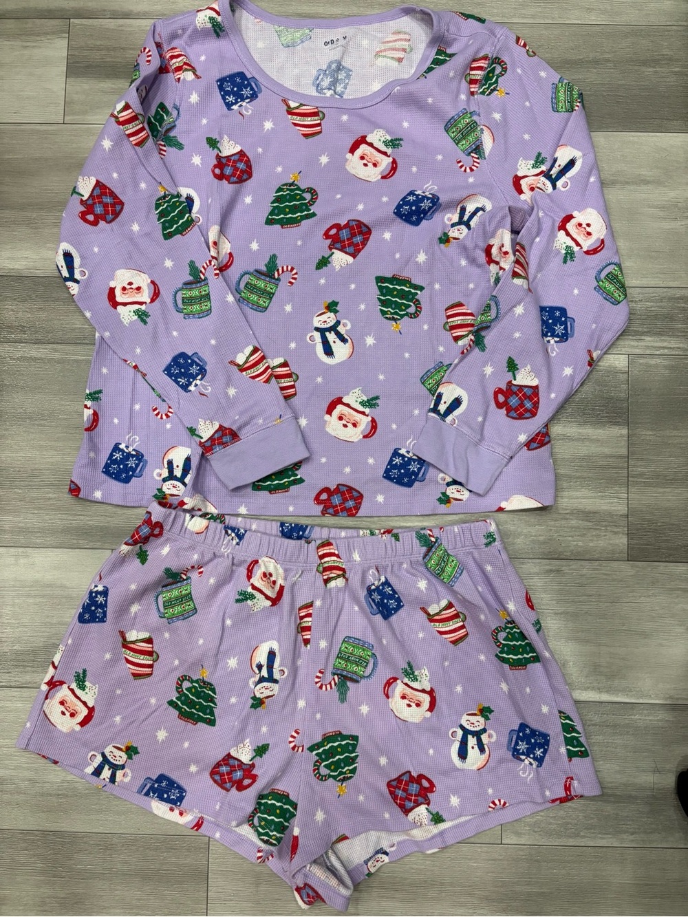 Women’s Holiday Purple Pajama Set - Festive Santa & Snowman Print